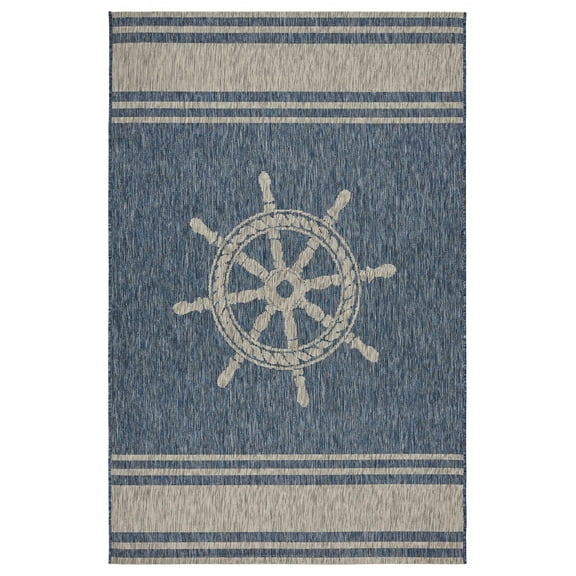 8â€™ x 9â€™ Navy Ship Helm Indoor Outdoor Area Rug
