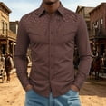 thumbnail image 2 of IWRICH Men's Western Cowboy Shirt Long Sleeve Printed Shirt Slim Fit Casual Button down Shirt Brown XXXL, 2 of 4