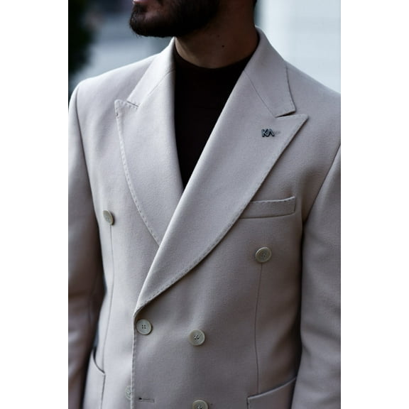 Men's Classic Coat, 80% Wool Soft Textured Men's Cream Coat with Pockets