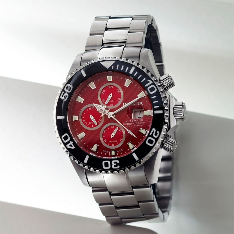 Invicta Men s 1070 Reserve Automatic Chronograph Red Dial Stainless Steel Watch