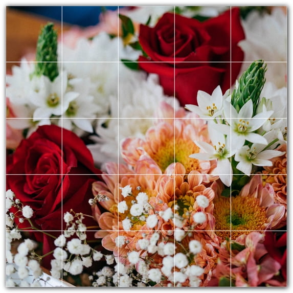 Picture-Tiles.com: Flowers Ceramic Tile Wall Mural WAL500656-55S. 21.25"W x 21.25"H using (25) 4.25" x 4.25" Ceramic Tiles-Satin Finish