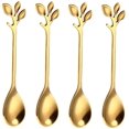 thumbnail image 1 of 4 Pack Stainless Steel Leaf Coffee Spoon Tableware Dessert Spoons, Stirring, Mixing, Sugar, Stir, Ice Cream, Cake, Teaspoon 4.9 inch Gold, 1 of 6