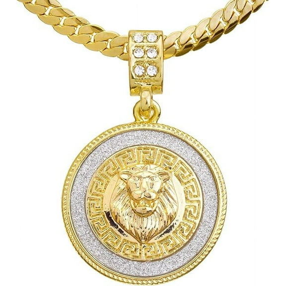 Hiphop Fashion Iced CZ Lion Head Medallion Pendant 20" Miami Cuban Chain Necklace MCP 2048 G (20") Metaltree98