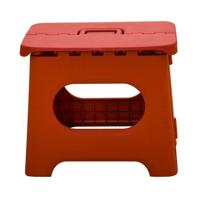 9” Folding Step Stool, Non-Slip Textured Grip Surface, Foldable Space Saving Design, Carrying Handle, Holds Up to 300 Pounds(Red)