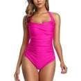 thumbnail image 2 of Leey-World Tummy Control Swimsuits for Women Slimming One Piece Bathing Suit Ruched Push up Padded Swimwear Pink,S, 2 of 5