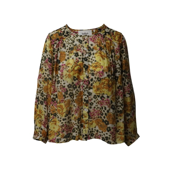 Pre-Owned Ba&sh Doddy Floral-Print Blouse in Yellow Cotton