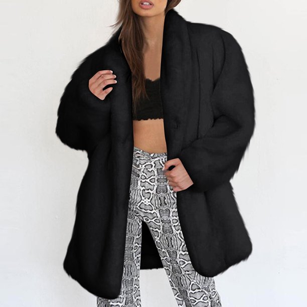Abrigo informal sin mangas y sin capucha para mujer, abrigo de invierno cálido de imitación de piel, color liso, largo medio, manga larga, abrigo para mujer