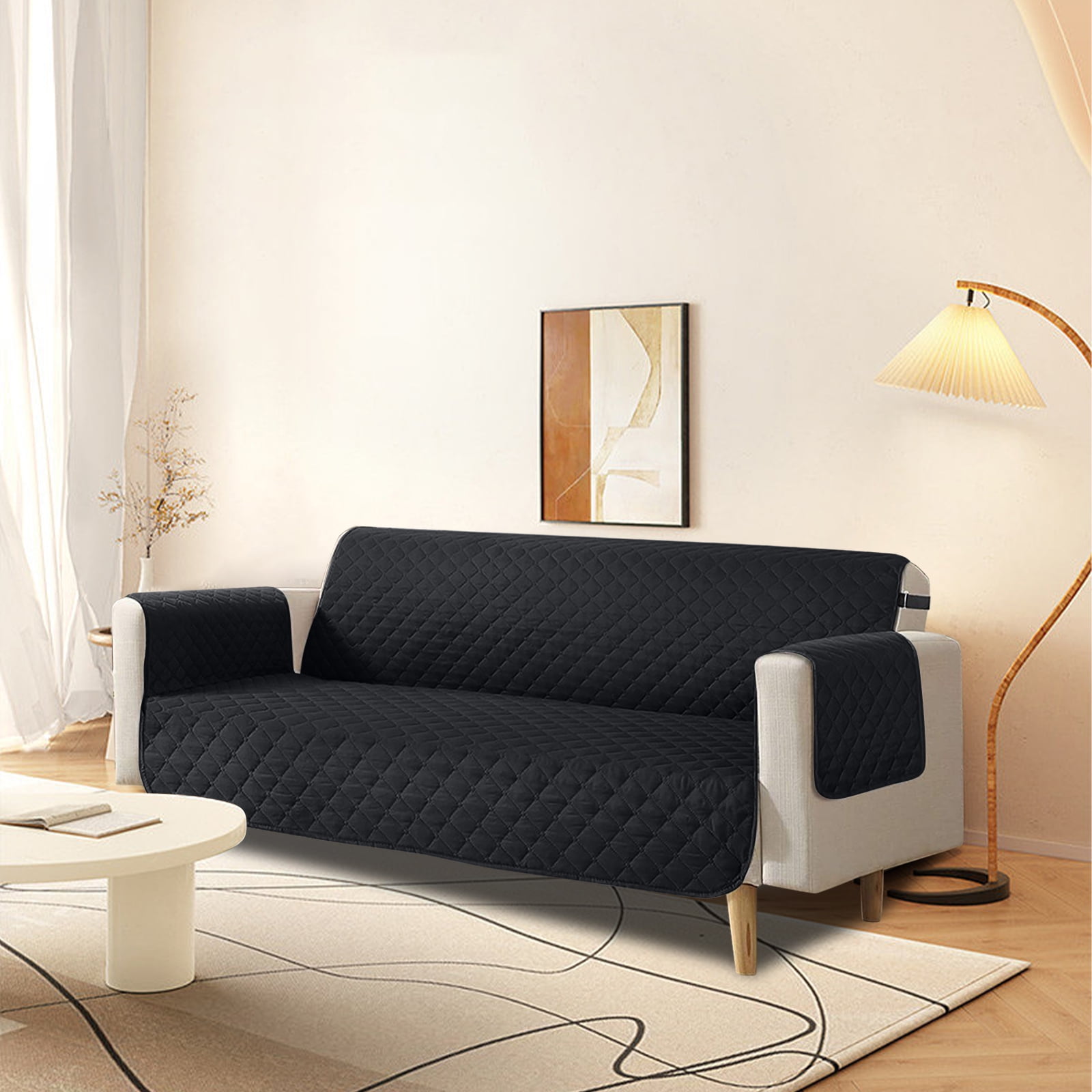 Sanmadrola 100% Waterproof Sofa Cover Non Slip Couch Cover Machine Washable Slipcover Leakproof Furniture Protector for Dogs Kids Pets, Black, Oversized Sofa