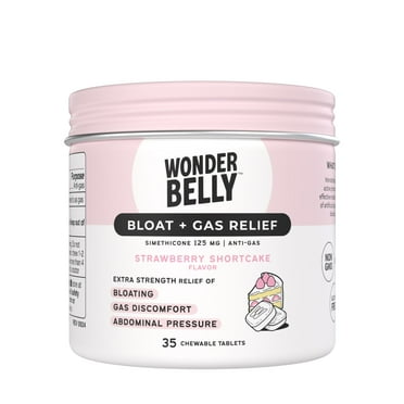 Wonderbelly Bloat and Gas Relief Chewable Tablets, Strawberry Shortcake Flavor, 125 mg, 35 Count