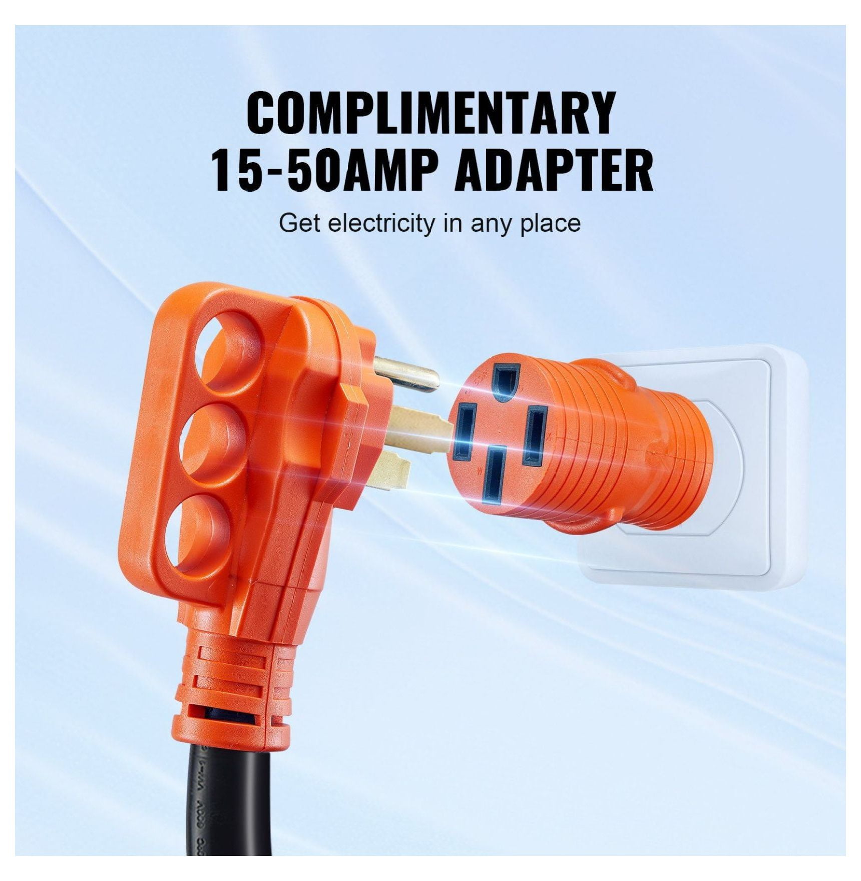50 Amp RV Extension Cord 15ft, Heavy Duty STW RV Power Cord, NEMA 14-50P to 14-50R, LED Handle, 15A Adapter, for RVs Campers Generators
