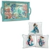 ELC Designs Group Fantasy Nautical Mermaids Accent Throw Pillows, 18x18 3 Piece Assorted Ocean Pillows Set Bundle with Seahorse Sea Life Large Wooden Decorative Serving Tray with Handles Home Décor