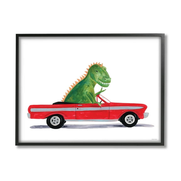 Dinosaur Monster Sports Car Fairy Tales & Fantasy Graphic Art Black Framed Art Print Wall Art