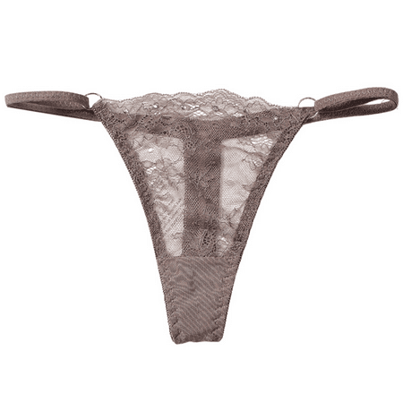 Fulorrnie Sheer Mesh Lace Thong Panties for Women No Show Seamless Underwear Floral Trim Brief  Brown  One Size