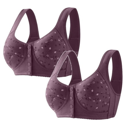 Kcodviy 2 Pcs Women Full Cup Print Women Bras Push Up Thin Underwear Plus Size Cotton Sports Bras for Women Front Button Wireless Sports Pack of Bra Lace Bra Cover Bras Pcs Large Size Bra