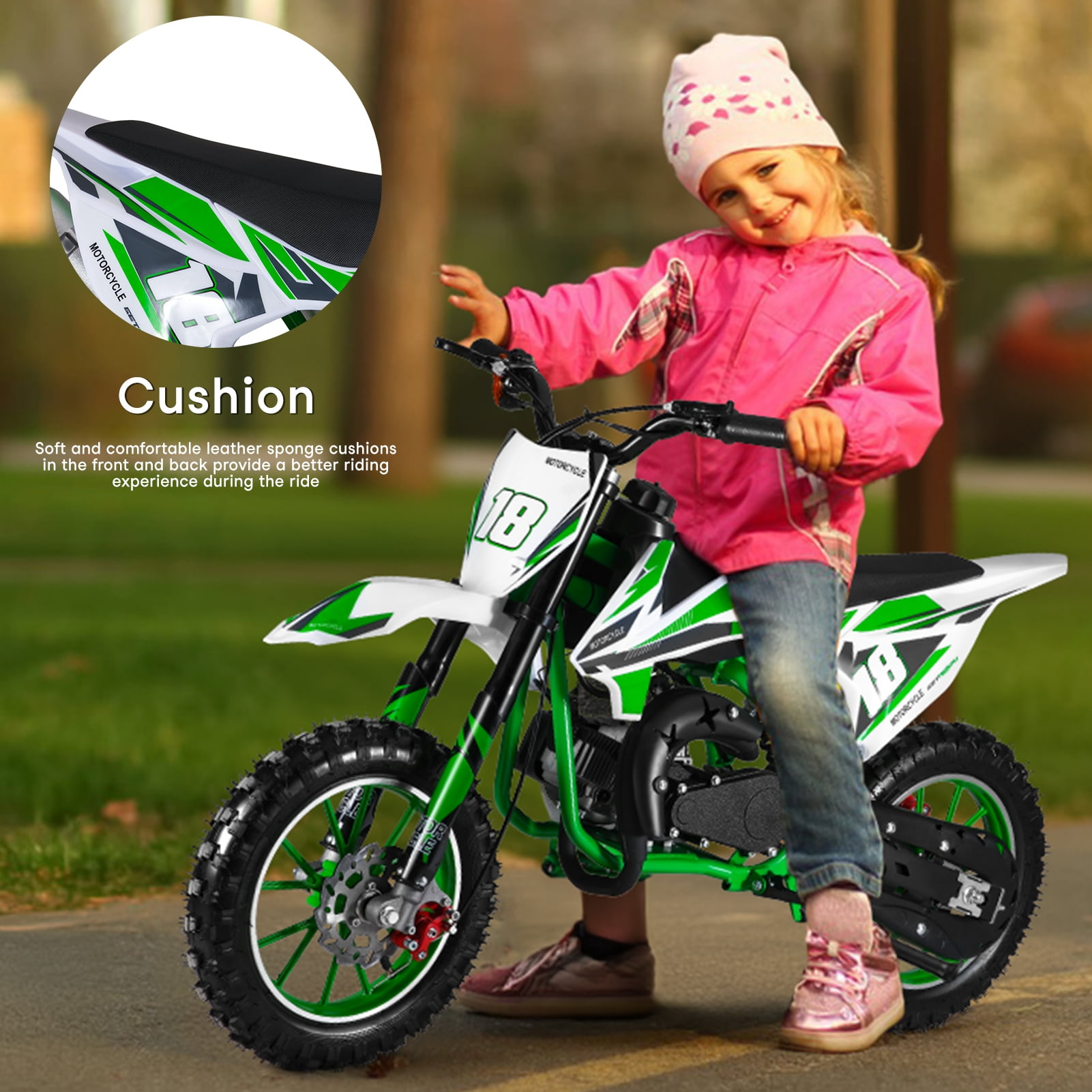 solautey 49CC Mini Dirt Bike, 2-Stroke Upgraded Engine for Kids, Off-Road Motorcycle for Trail, Mountain & Backyard Riding, ocket Motorbike with Front Rear Disc Brakes