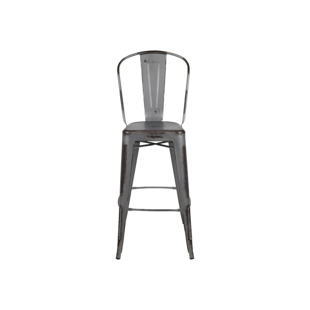 Flash Furniture Commercial Grade 30" High Distressed Silver Gray Metal Indoor-Outdoor Barstool with Back