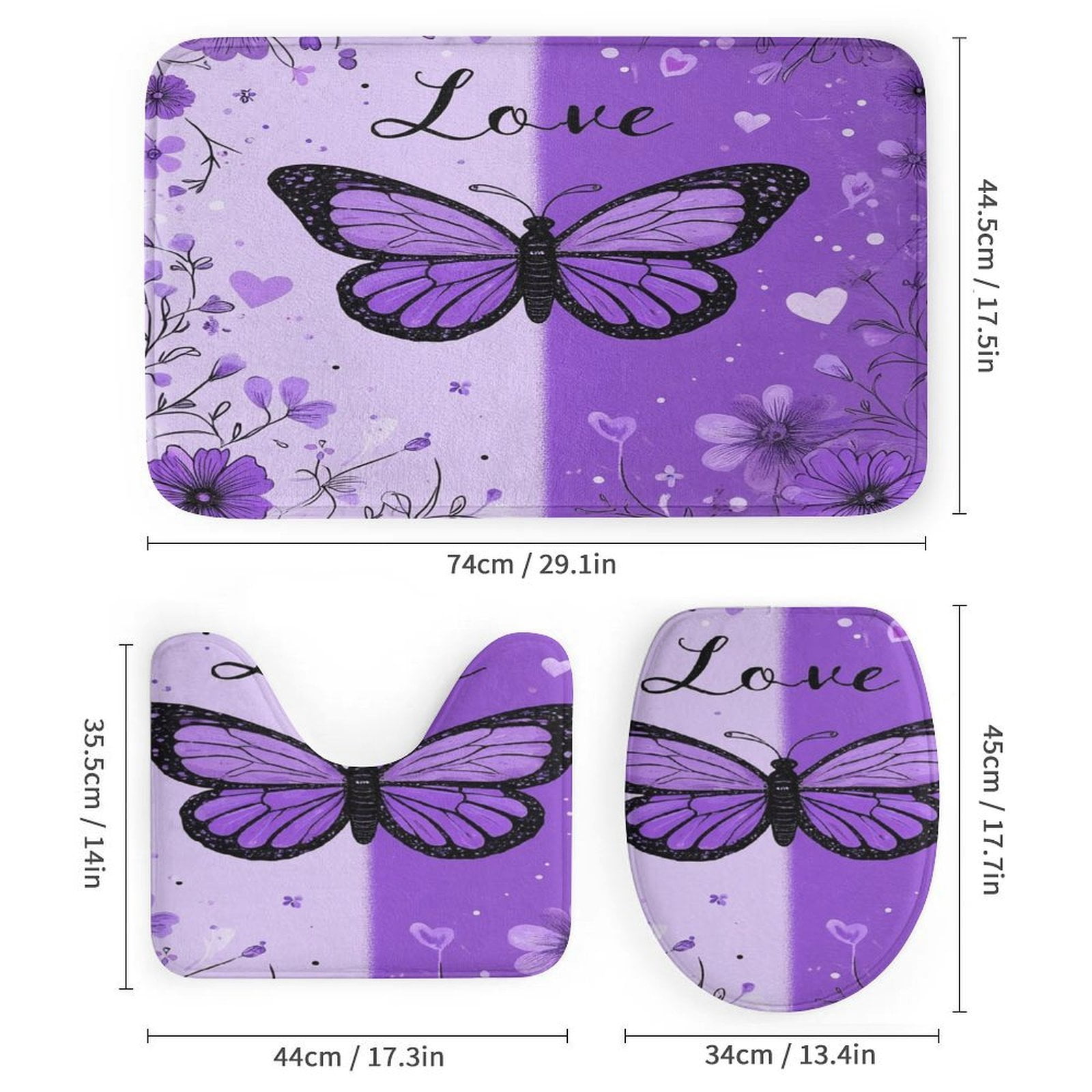 Dreamy Purple Butterfly Pattern (55)-2 Shower Curtain Waterproof Bathroom Curtain Set with Hooks Home Decor Bathroom Curtains 4pcs