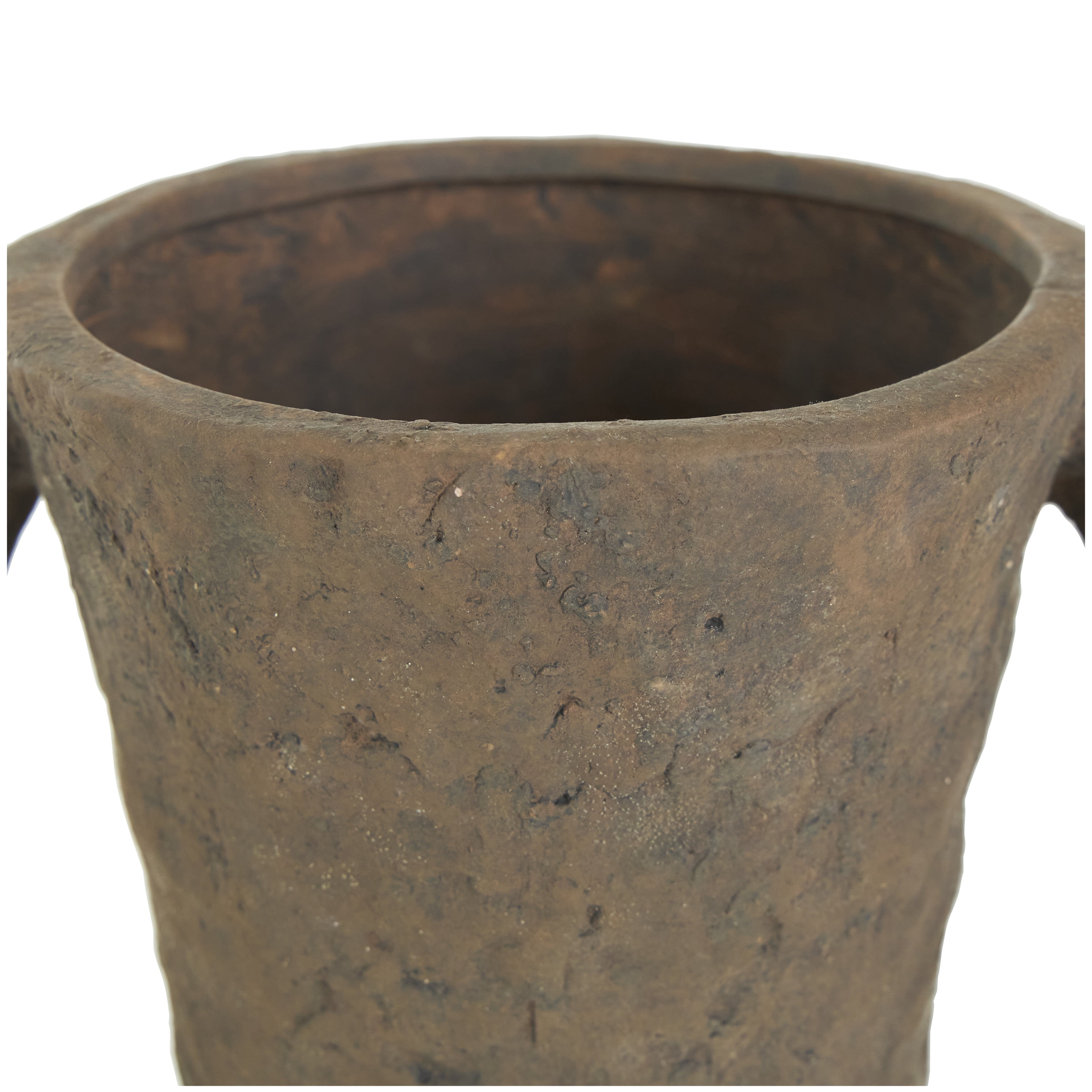 DecMode 15" Handmade Textured Amphora Dark Brown Ceramic Vase with Two Long Handles