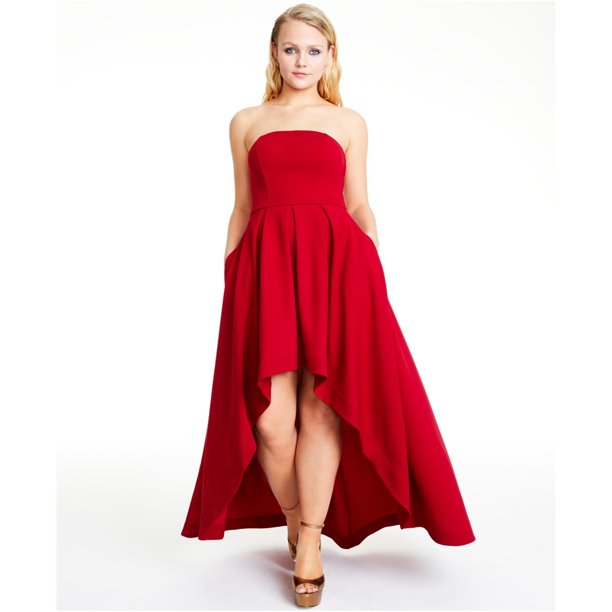 Speechless Womens Crepe Strapless High-Low Dress, Rojo, 17 Speechless Alta baja