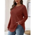 thumbnail image 2 of Long Sleeve Shirts for Women Tunic Tops Loose Fit Dressy Crew Neck Pullover Basic Sweaters Caramel Color M, 2 of 5