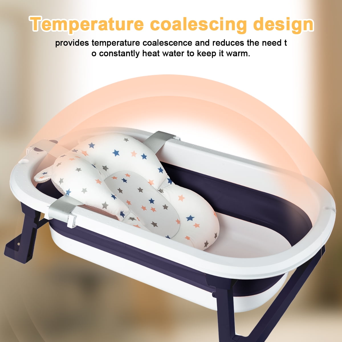 Hurber Folding Baby Bathtub, Infant Bath Tub with Anti Slip Pad, Boys, Blue w/Floating Pad