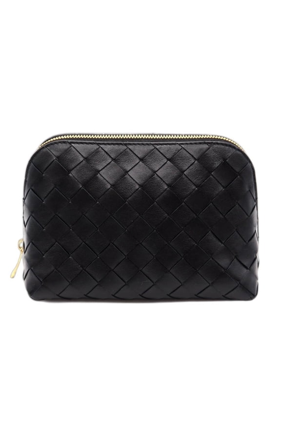 Pre-Owned BOTTEGA VENETA Intrecciato Medium Leather Beauty Pouch 785976V3IV08425 Black Women's