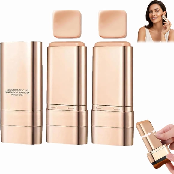 Luminous Dual-Ended Concealer Foundation Stick, Korean Foundation Stick 3 in 1 with Brush, Lightweight, Brightens, Long-Lasting for All Skin Types (#02+#02)