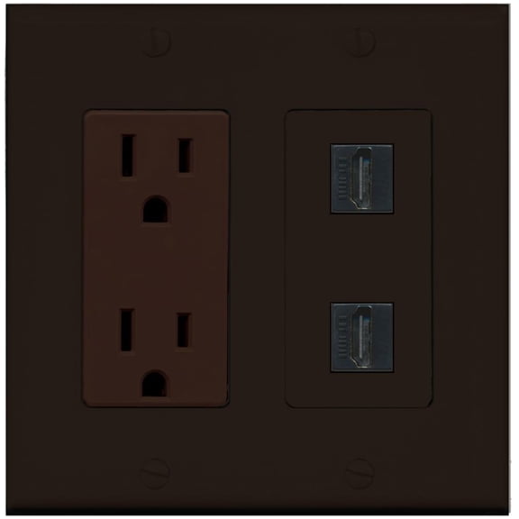 RiteAV - 15 Amp Power Outlet 2 Port HDMI Decorative Type Wall Plate - Brown