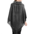 thumbnail image 3 of Kilaqueen Shawl Wraps for Women with Hooded Trumpet Button Fringe Tassel Pullover Wrap Solid Color Trendy Poncho Cape for Fall Winter, 3 of 4