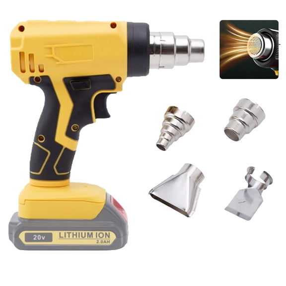 MYJTOPUS 20V 360W Portable Cordless Hot Air Gun with 4 Nozzles High Power Tools for Dewalt, Yellow