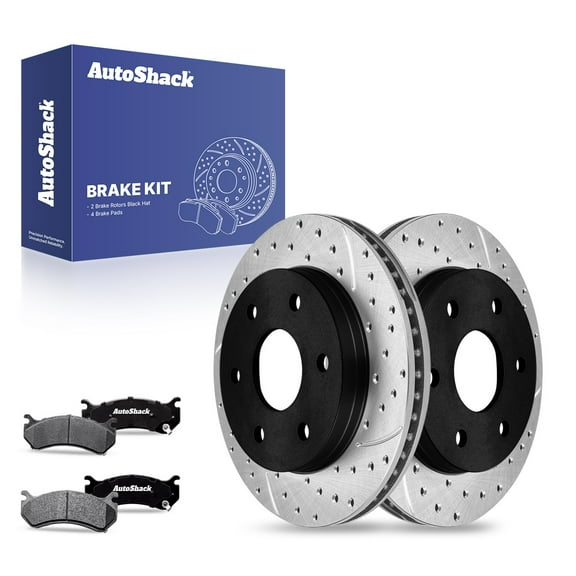 AutoShack Front Vented Drilled & Slotted E-Coated Brake Rotors   Ceramic Pads 6-PC Brake Kit Replacement for 2007 GMC Sierra 1500 Classic 2003-2008 Chevrolet Express 1500 ShadowGuard 11.99" (305 mm)