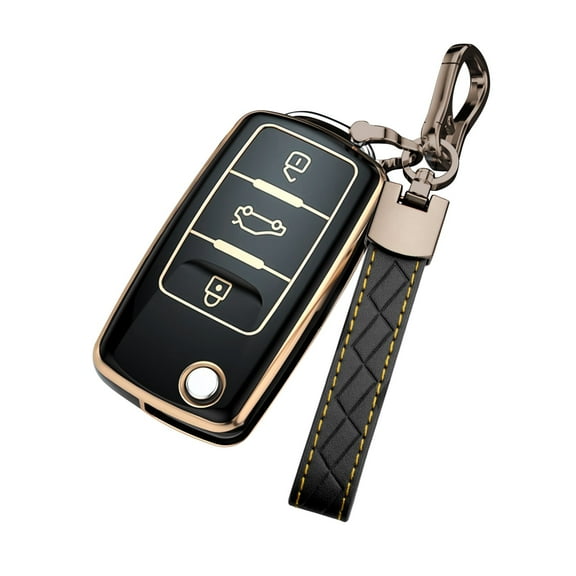 Xotic Tech Black TPU Full Protect Remote Control Key Fob Cover Shell Case w/Keychain Compatible with Volkswagen Golf GTI Rabbit R MK6 Tiguan Passat Polo Jetta UP! Beetle Santana Scirocco Eos Touran