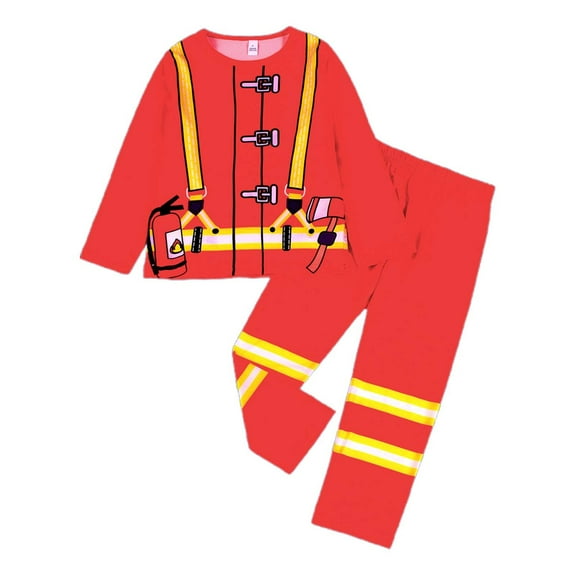 WOYY Toddler Boys Pajamas with Firefighter-Themed Print Long Sleeve Homewear, Sizes 4-5T