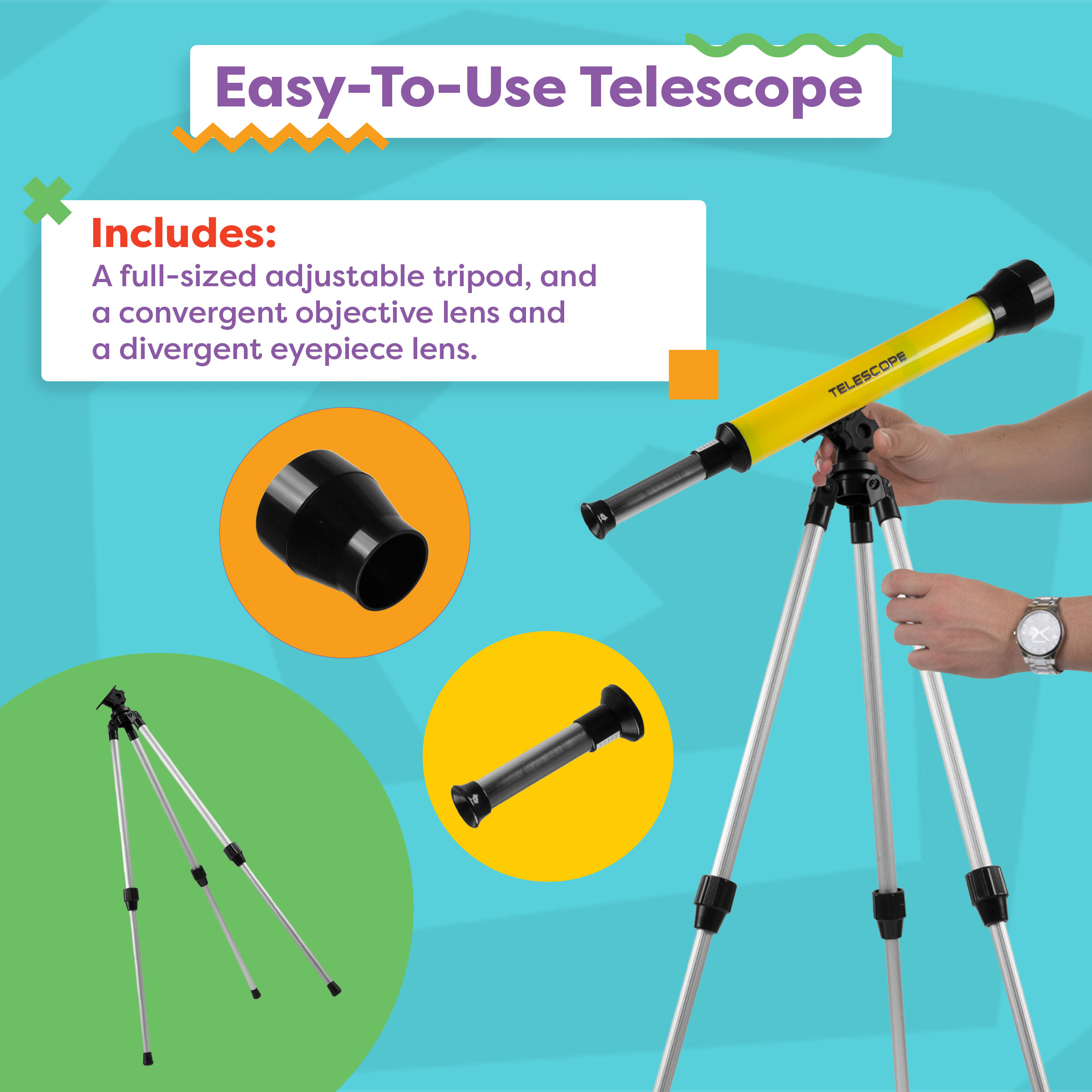 Hey Play Kids' 40mm Telescope with Adjustable Tripod and 30x Magnification