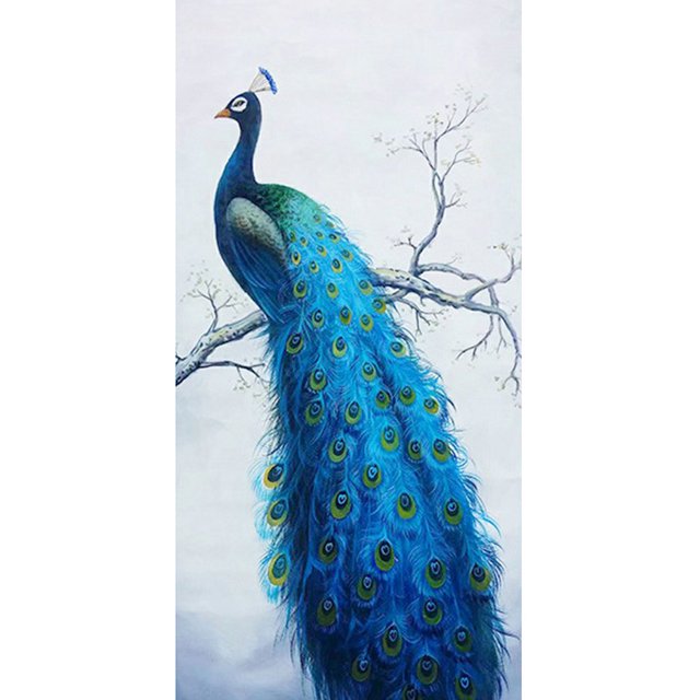 Cuadros Decorativos Pavo Real en la rama 5D DIY Kits de pintura de Likrtyny diamantes decoración de pared de taladro cuadrado completo