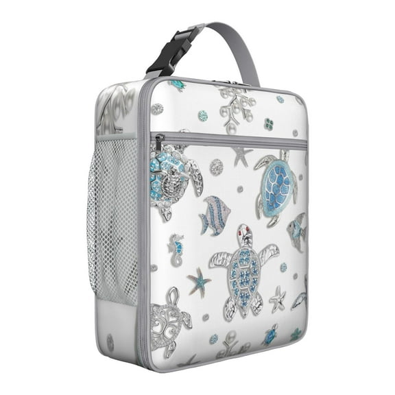 Reusable Turtle Pattern Soft Cooler Bag - Portable Insulated Bento Box Lunch Tote for Outdoor & Work