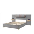 thumbnail image 4 of Full Size Upholstered Platform Bed, Two Outlets and USB Charging Ports on Both Sides, Two Bedside Pillows, Storage Shelves, Cloud Bed Frame Queen, Velvet, 4 of 7