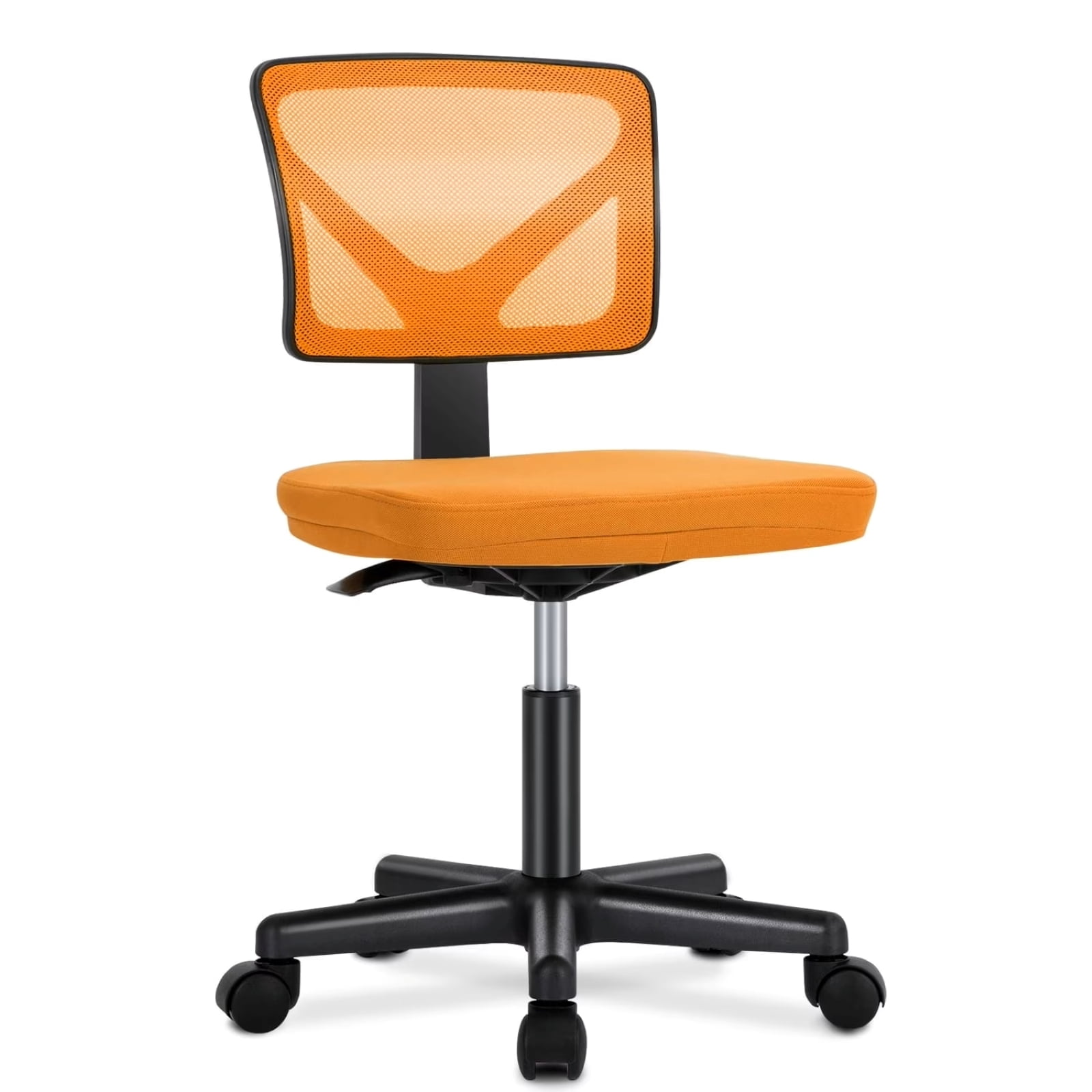 Kelno Small Desk Chair with Wheels Armless Low-Back Office Chair Ergonomic Adjustable Computer Desk Chair with Lumbar Support,Orange