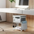 thumbnail image 7 of 2Tier Under Desk Printer Table with Storage & Wheels White Printer Cart for Home, 7 of 7
