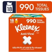 Kleenex Anti-Viral Facial Tissues, 18 Cube Boxes, 55 Tissues per Box, 3-Ply