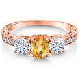 thumbnail image 3 of Gem Stone King 18K Rose Gold Plated Silver 3-Stone Ring Checkerboard Citrine Moissanite (1.85 Cttw), 3 of 6