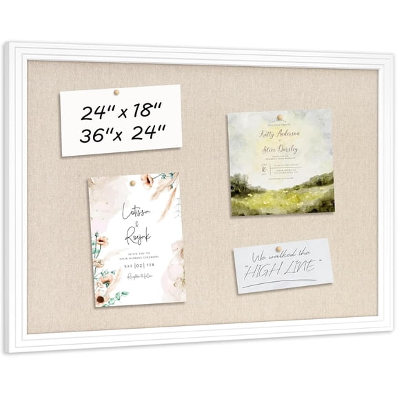 Linen Bulletin Board 24" x 18", Decorative Cork Boards for Walls with White Wood Frame, Premium Fabric Pin Board for Office, Home & School Room Decor, White