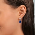 thumbnail image 5 of Gem Stone King 18K Rose Gold Plated Silver Blue Created Sapphire and White Moissanite Earrings for Women | 8.74 Cttw | Gemstone September Birthstone | Pear Shape 12X8MM, 5 of 5