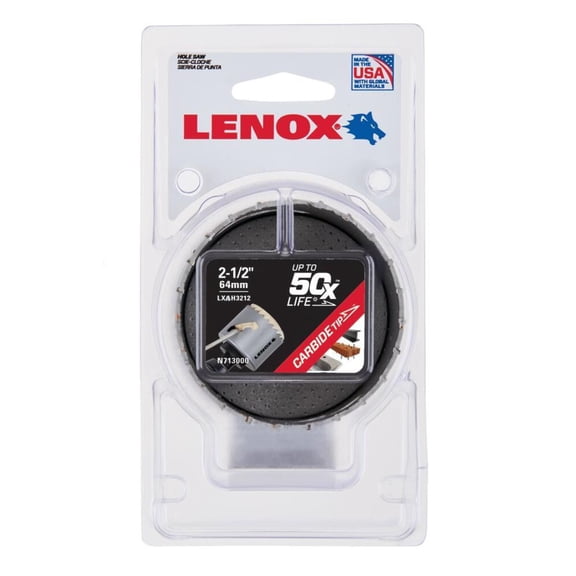 Lenox Speed Slot LXAH3212 Hole Saw, 2-1/2 in Dia, Carbide Cutting Edge