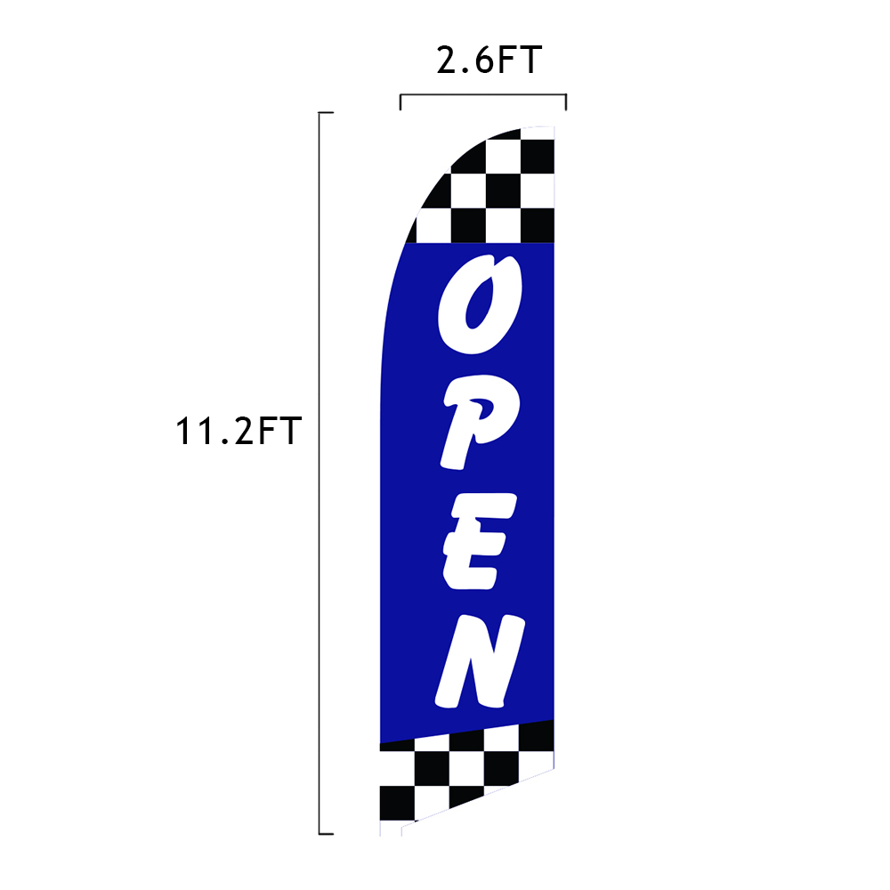 Vispronet Open Flag, 13.5ft, Blue and White, Pole Set, Ground Stake 