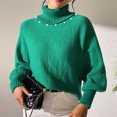 thumbnail image 4 of Itsame Knitted Sweater Women Long Sleeves Sweatershirt High Neck Solid Color Relaxed Sweatshirts Green Size S, 4 of 5