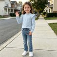thumbnail image 6 of YUANxueke Girls Ruffle Long Sleeve Cotton Shirts Soft Casual Crewneck Pullover Layering Tops,Light Blue,8-9 Years, 6 of 7