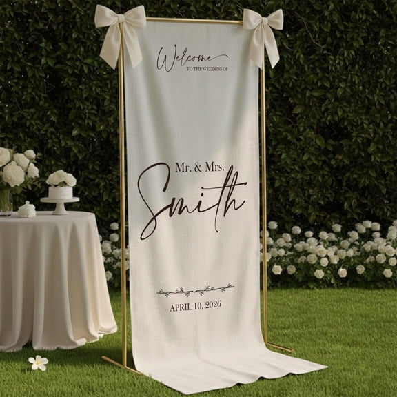 ViciArt Linen Personalized Wedding Welcome Sign Vertical Banner