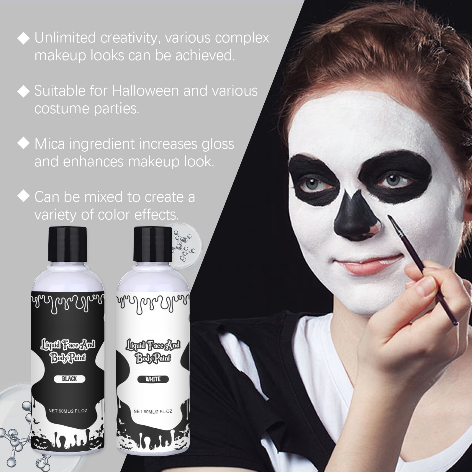 Alvantor Halloween Face Paint Quick-Dry Oil Palette for Party Cosplay Clown Makeup, Black and White