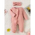 thumbnail image 2 of GXFC Baby Girl Fall Jumpsuits 3M 6M 9M 12M 18M Infant Girl Long Sleeve Zip Up Footies Rompers Bodysuit with Headband Autumn Clothing for Newborn Girl, 2 of 9